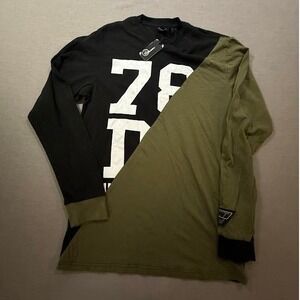 Diesel Long Sleeve‎ T Shirt Black Green Contrast Graphic Print Size XL